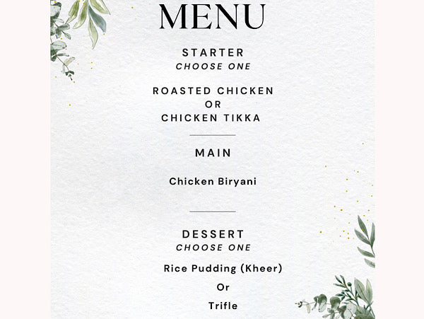 Menu 1 - Minimum 20 people - £13/head