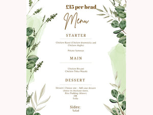 Menu 2 - Minimum 20 people - £15 per head