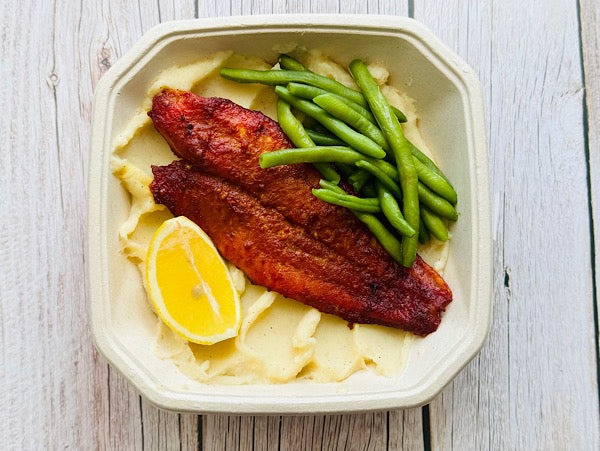 Cajun Spiced Basa Fish with Mash & Greens