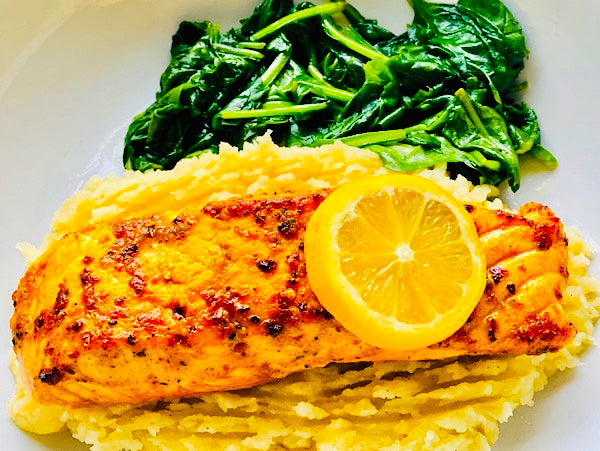 Salmon and Mashed Potatoes with Sauteed Spinach