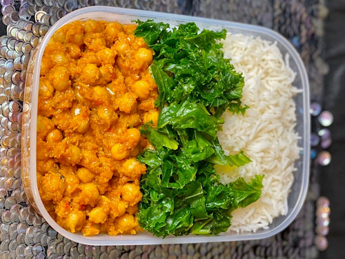 Masala Chickpea With Rice and Greens
